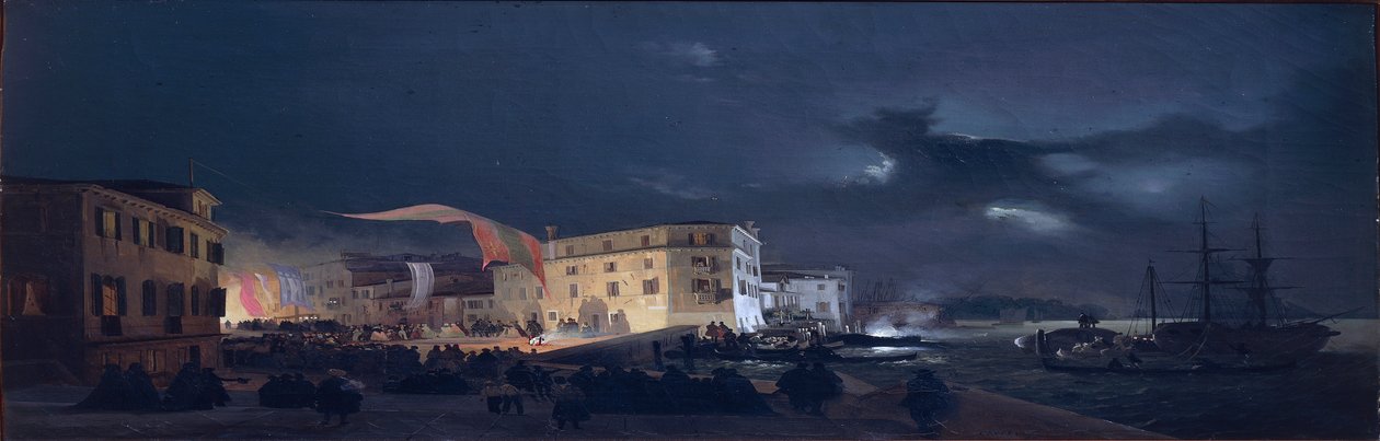 Italien, Nattfestival i San Pietro di Castello, en ö i Venedigs lagun av Ippolito Caffi, olja på duk, av Ippolito Caffi