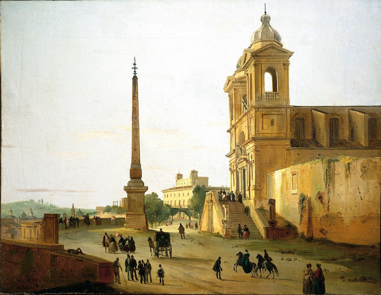 Italien, Rom, Trinity on Mount Church och Sallustian Obelisk av Ippolito Caffi av Ippolito Caffi