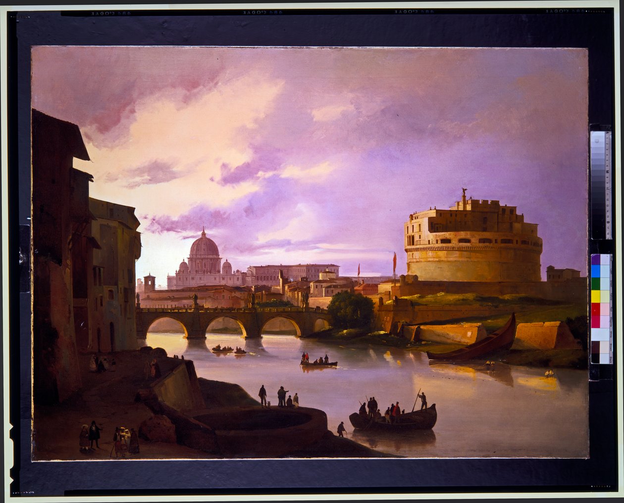 Par: Utsikt över Castel Sant Angelo från Tibern med St Peters i bakgrunden, utsikt över Coliseum av Ippolito Caffi