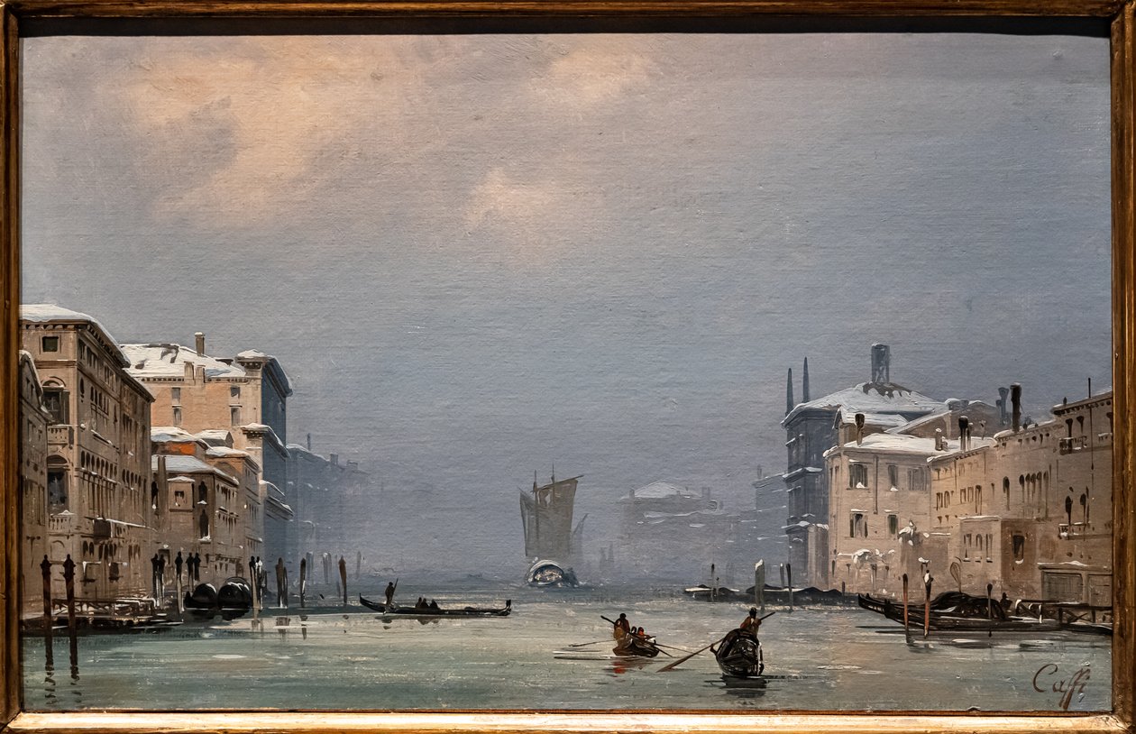 Snö och dimma på Canal Grande av Ippolito Caffi
