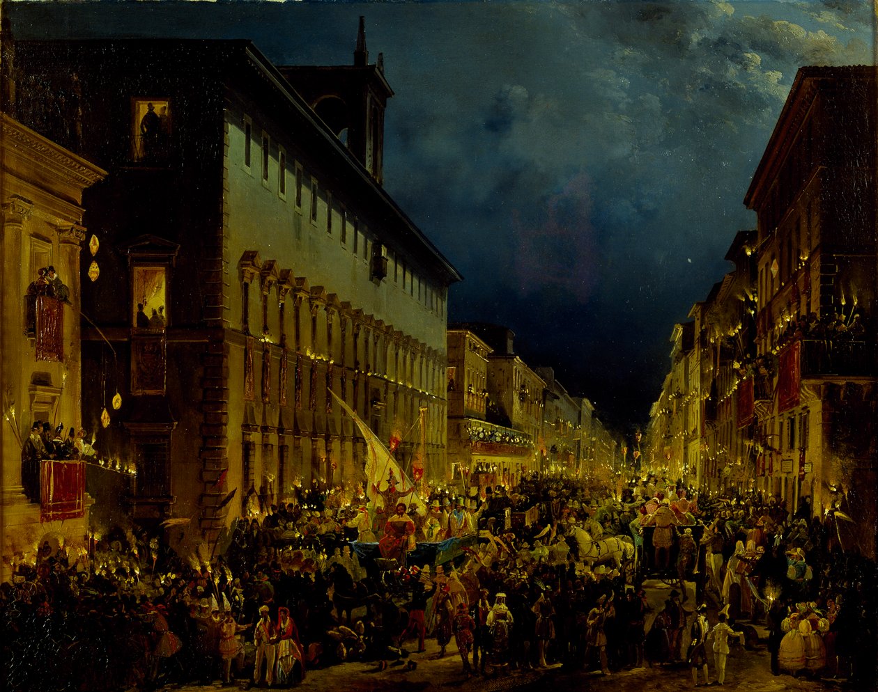 Moccoli-aftonen i Rom, 1834. av Ippolito Caffi