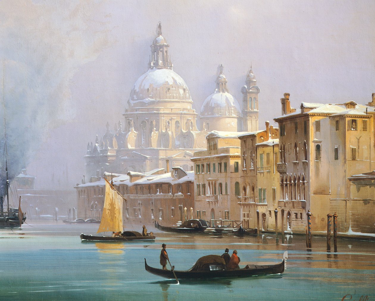 Venedig täckt av snö, av Ippolito Caffi, olja på duk av Ippolito Caffi