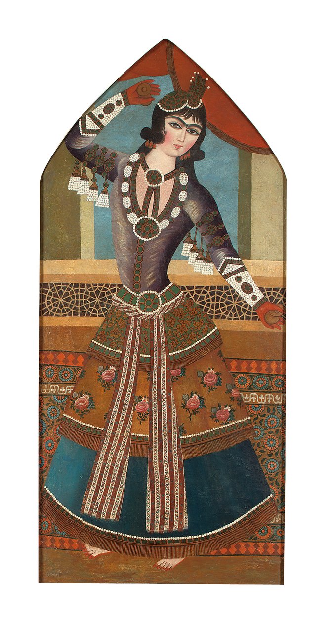 A Qajar Dancing Girl, ca 1840 (olja på duk) av Iranian School