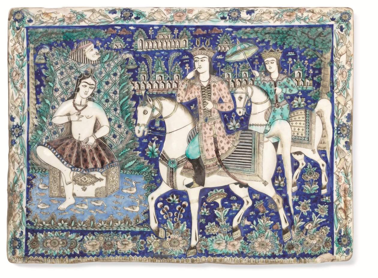 En stor Qajar gjuten och glaserad kakel, Qajar Iran av Iranian School