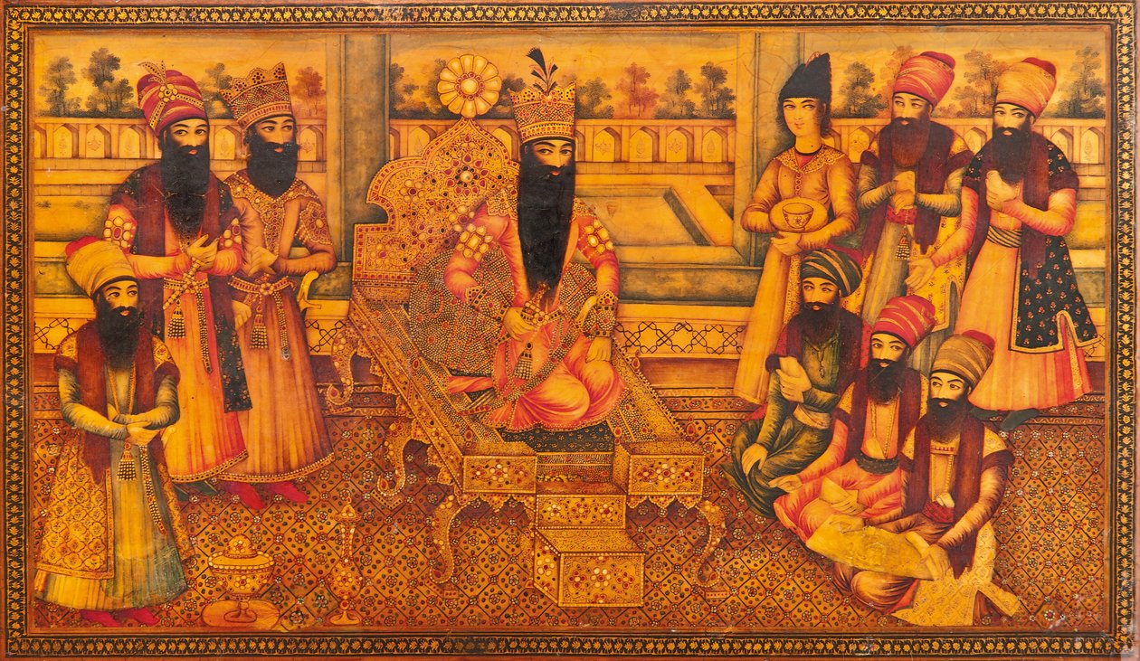 Detalj av en Qajar-kista av Iranian School