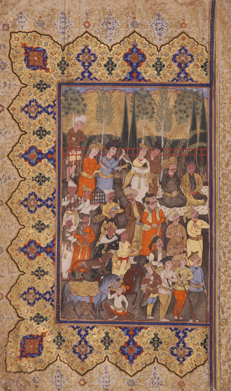 Enthronement of Luhrasp (ogenomskinlig wc & guld på papper) av Iranian School