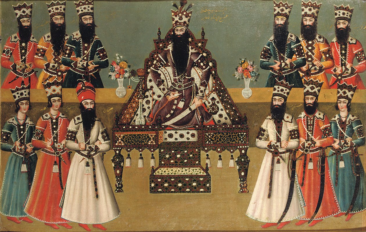 Fath "Ali Shah och hans omedelbara hovmän, ca 1815 av Iranian School