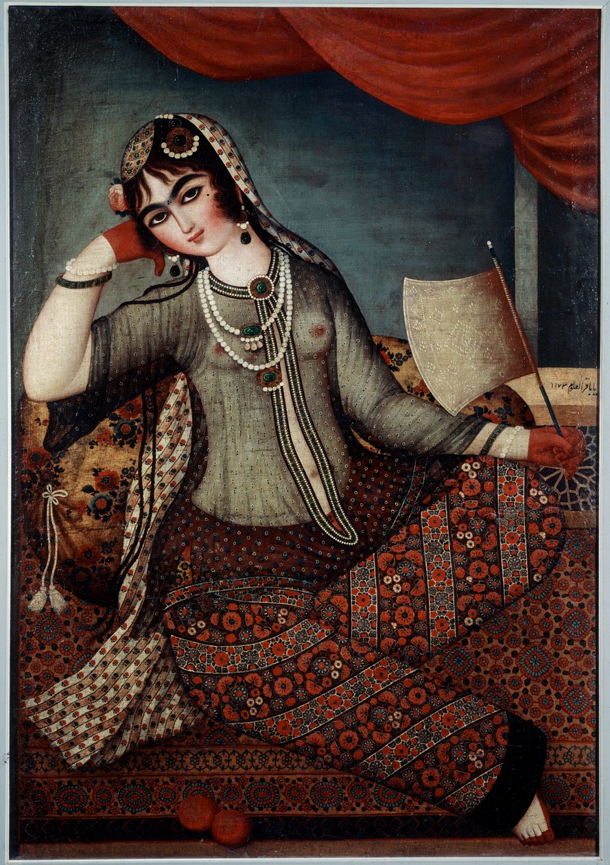 Iransk konst: "" Girl at the Fan"" Målning av Shiraz School av Iranian School