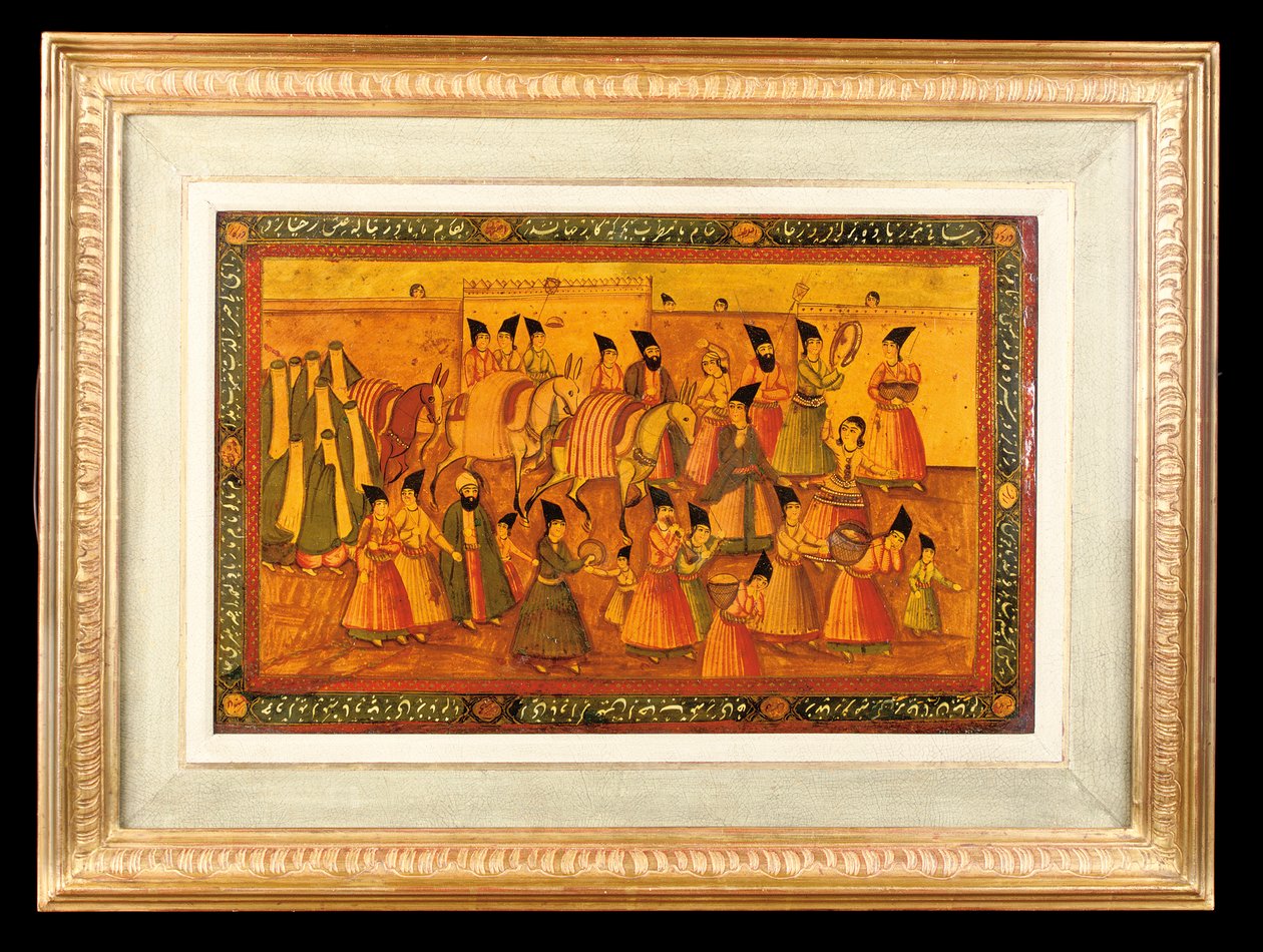 En av ett par målade paneler, Qajar Iran, 1850-75 av Iranian School