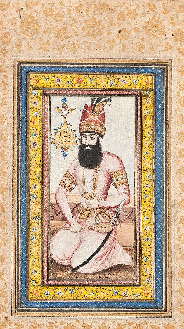 Porträtt av Nadir Shah, en av ett par med Karim Khan Zand, Qajar Iran av Iranian School