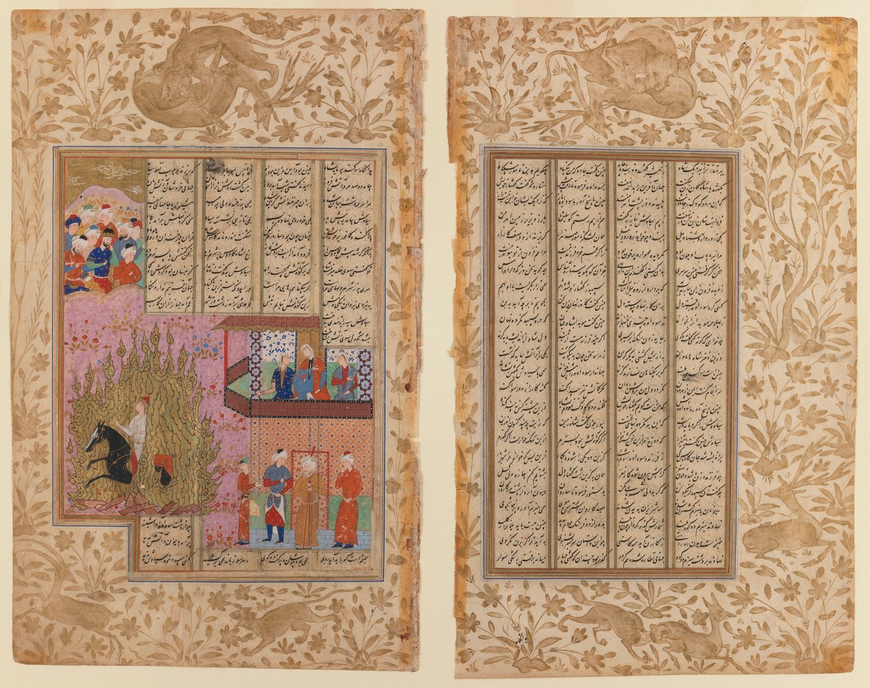 The Fire Ordeal of Siyawush från ett Shahnama-manuskript (ogenomskinlig wc & guld på papper) av Iranian School