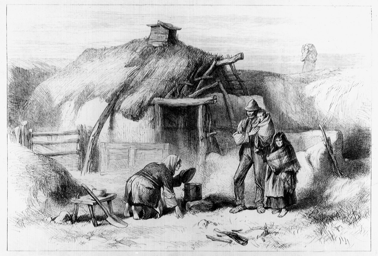 Bog-Trotters Cabin, från "The Illustrated London News" 1879 av Irish School