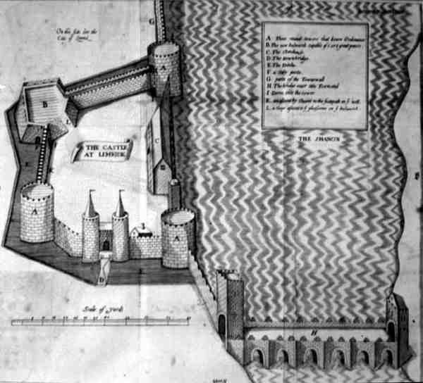1600-talsplan för slottet i Limerick, Irland (gravyr) av Irish School