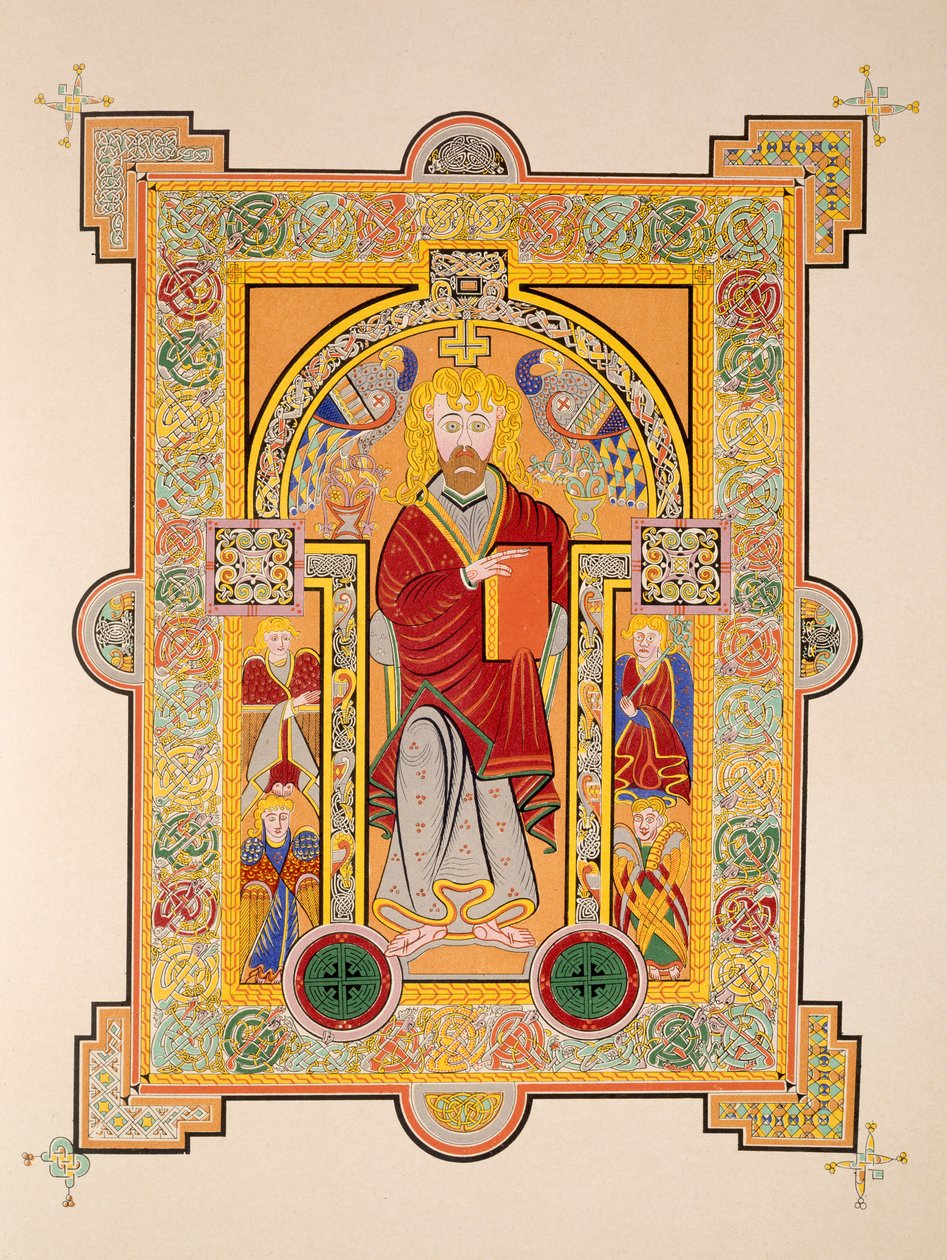 Saint Matthew, från en faksimilkopia av Book of Kells, pub. av Day & Son av Irish School