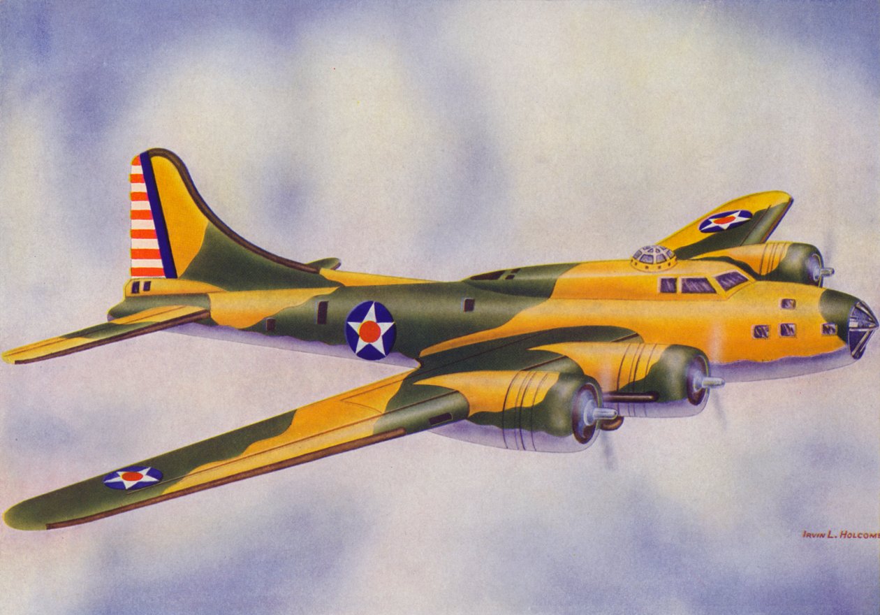 Boeing B-17E, Flying Fortress (färglitografi) av Irvin L. Holcombe