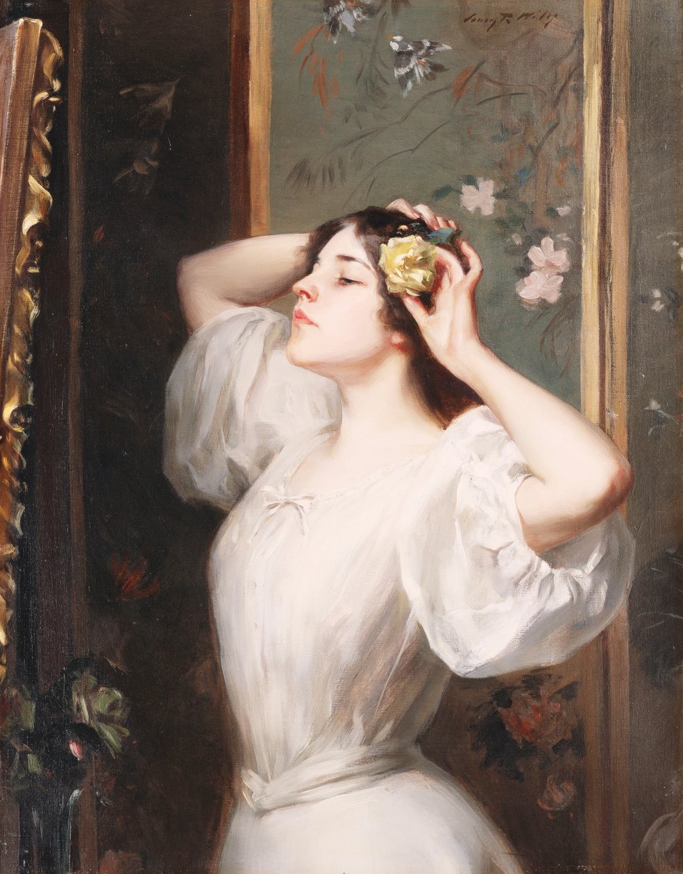Den gula rosen, ca 1900 (olja på duk) av Irving Ramsay Wiles