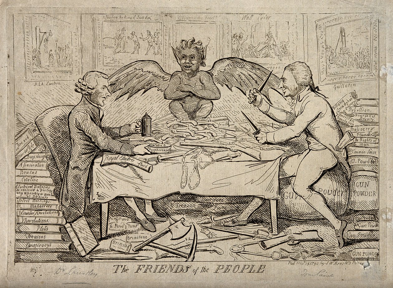 Joseph Priestleys och Thomas Paines republikanska solidaritet. 1792 av Isaac Cruikshank