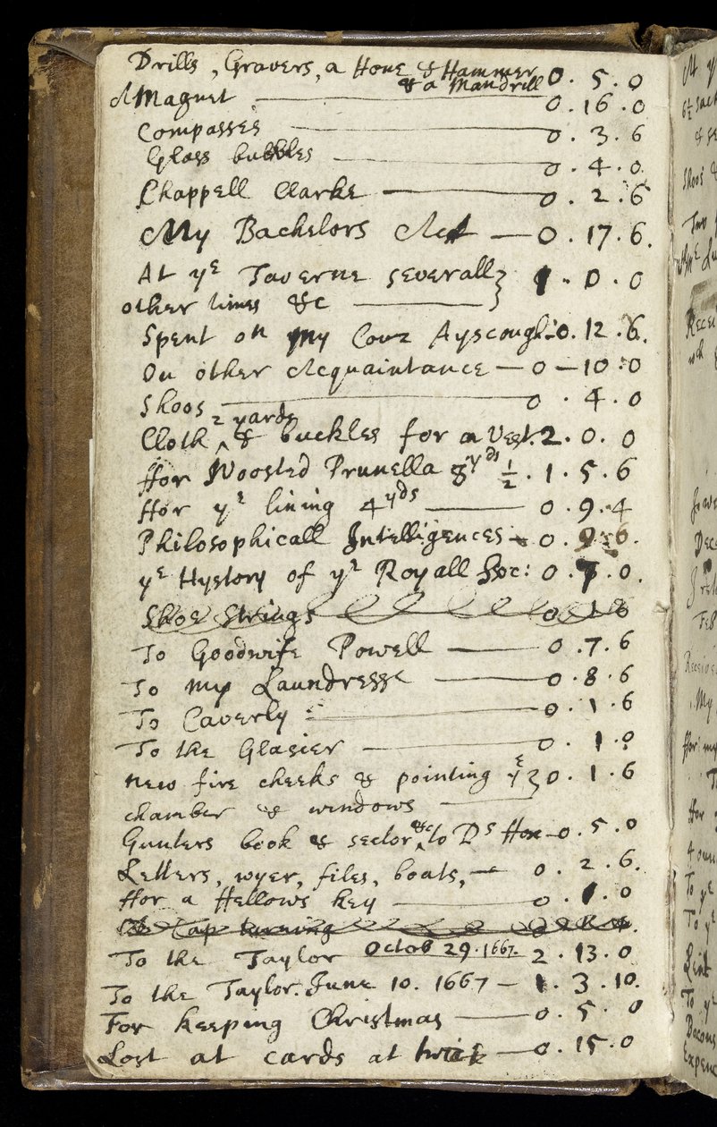 Ms 1-1936 f.6v Sida från en anteckningsbok, c.1665-68 (bläck på papper) av Isaac Newton