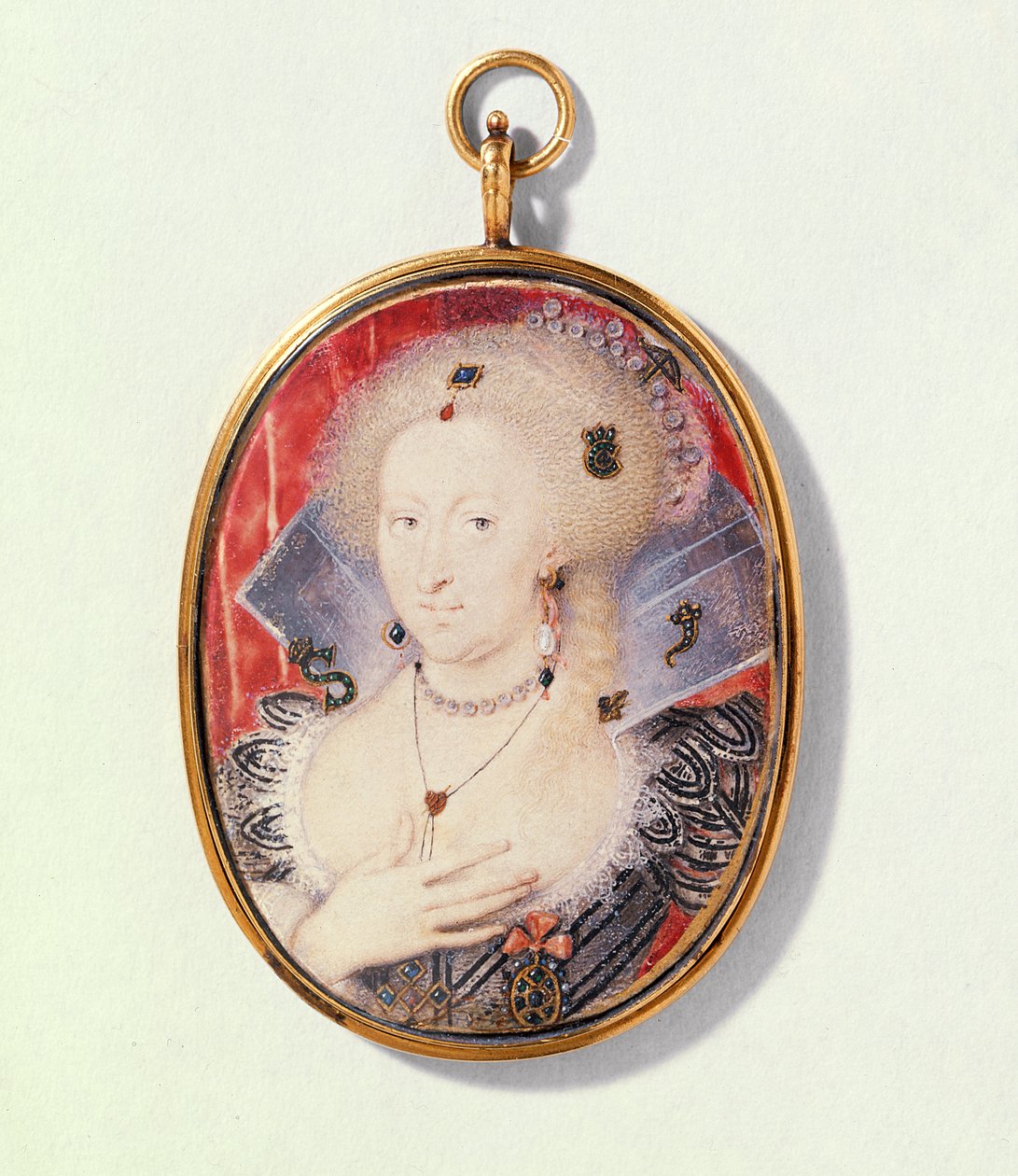 Porträtt av Anne av Danmark, ca 1612 (wc på veläng) av Isaac Oliver