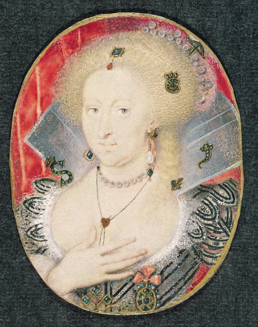 Drottning Anne av Danmark, miniatyr av Isaac Oliver