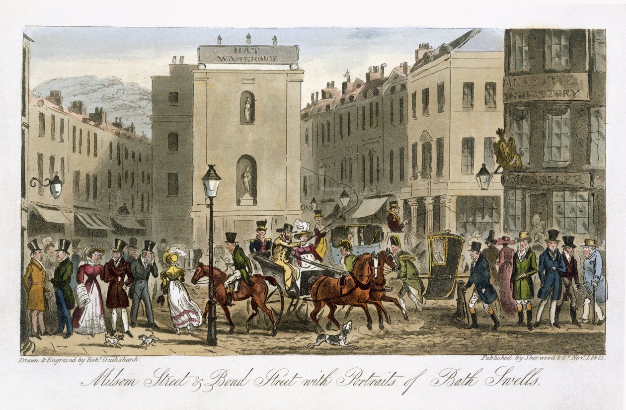 Milsom Street und Bond Street med porträtt av Bath Swells, från 