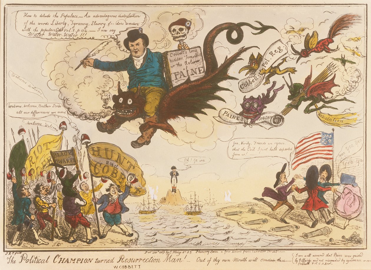 Den politiska mästaren blev Resurrection Man! -Ur din egen mun kommer att fördöma dig.., 1819 (färgetsning) av Isaac Robert Cruikshank