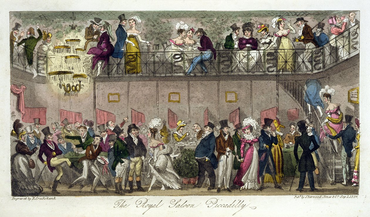 The Royal Saloon, Piccadilly, från "The English Spy" som publicerades 1824. av Isaac Robert Cruikshank