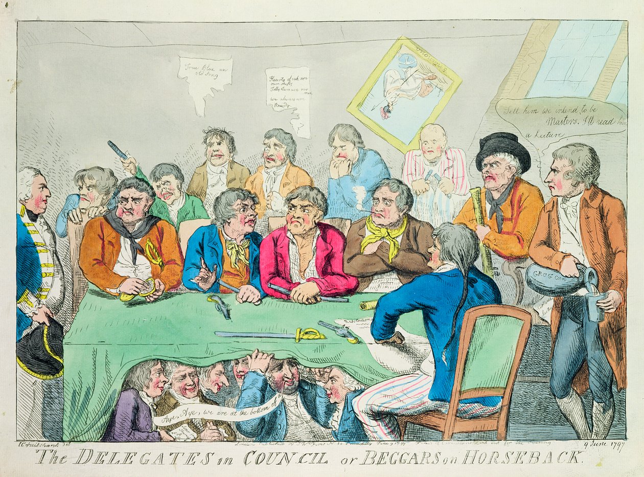 Delegaterna i fullmäktige eller tiggare till häst, 1797 (färgetsning) av Isaac Robert Cruikshank