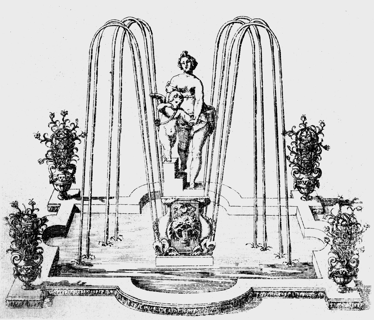 Fontändesign från "The Gardens of Wilton", c.1645 av Isaac de Caus