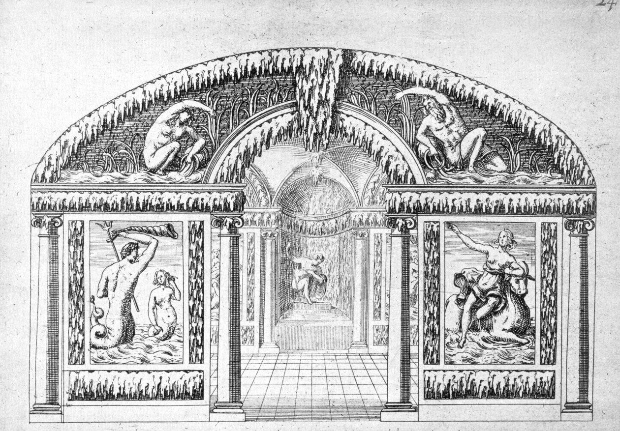 Grotto design från "The Gardens of Wilton", publicerad omkring 1645. av Isaac de Caus