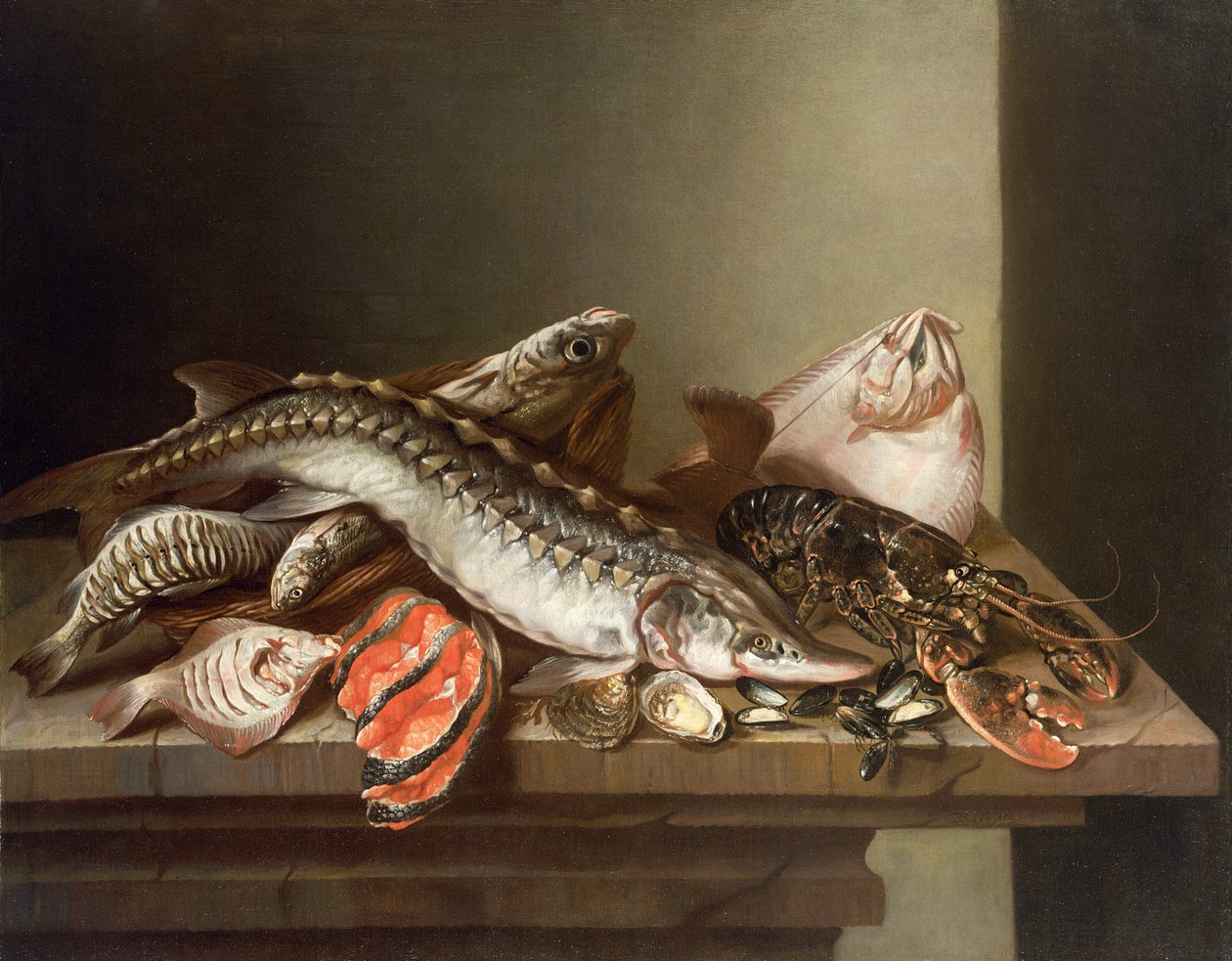 Stilleben av fisk på ett bord av Isaac van Duynen