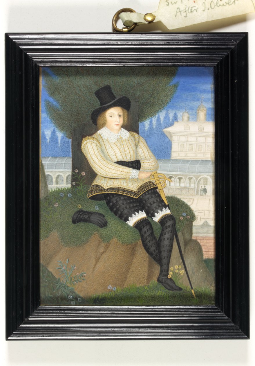 En gentleman traditionellt identifierad som Sir Philip Sydney (akvarell på veläng) av Isaac (after) Oliver