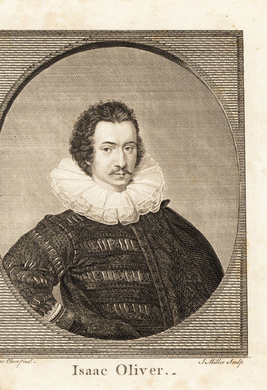 Porträtt av Isaac Oliver eller Isaac Olivier, franskfödd engelsk porträttminiatyrmålare, cirka 1565-1617 av Isaac (after) Oliver