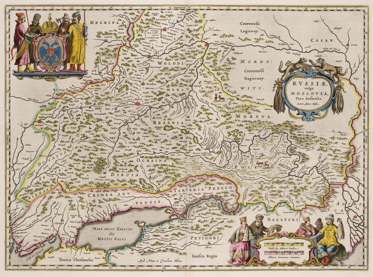 Karta över södra Ryssland från: norra och östra delarna, 1664 av Isaac Abrahamsz. Massa