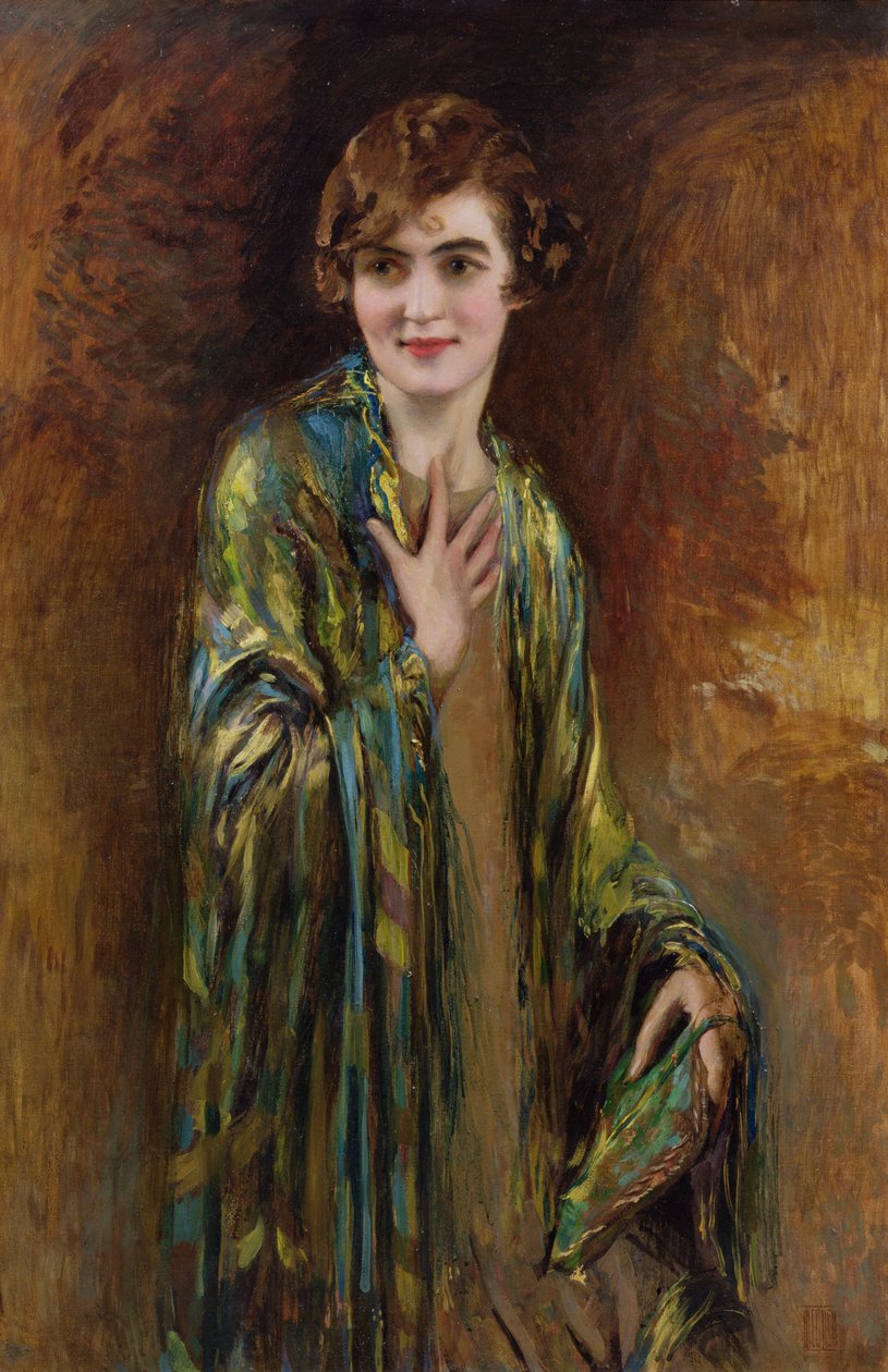 Porträtt av en flicka med en grön sjal, c.1920 av Isaac Cohen