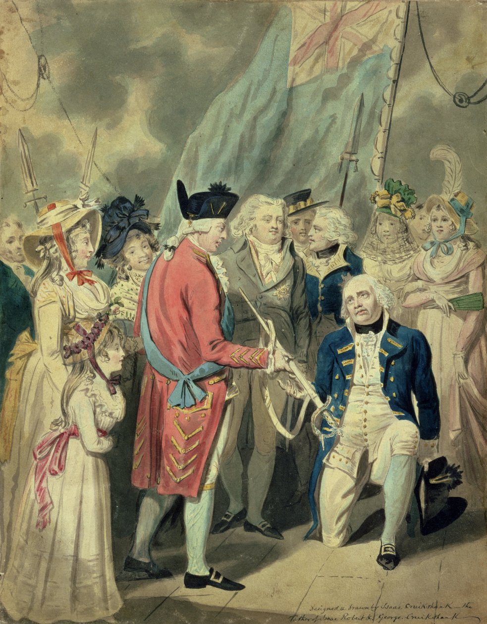 Amiral Collingwood (1750-1810) tar emot silversvärdet (akvarell på papper) av Isaac Cruikshank