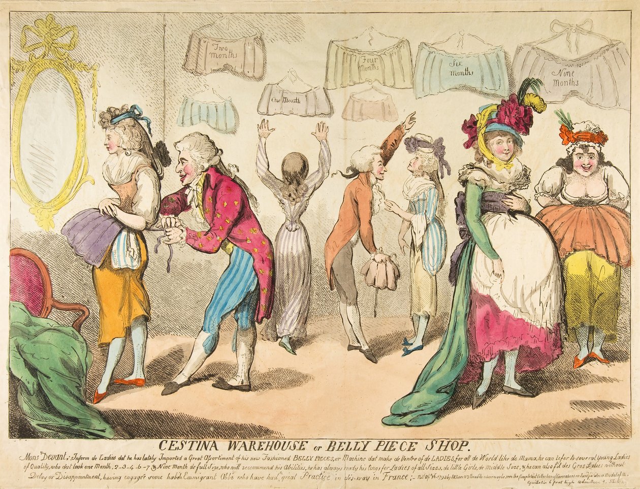 Cestina Warehouse eller Belly Piece Shop, pub. 1793 av Isaac Cruikshank