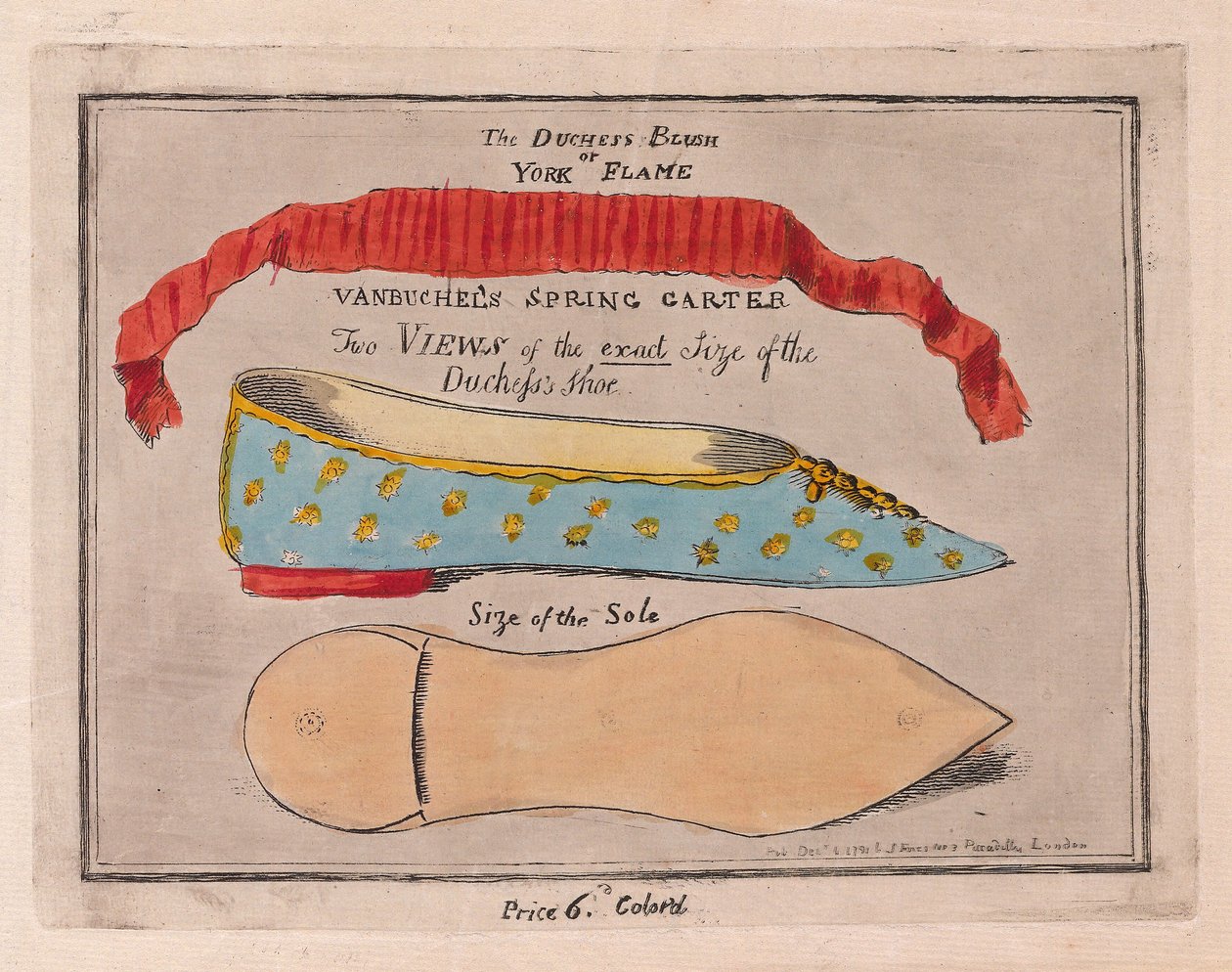 The Duchess Blush eller York Flame, pub. 1791 (handfärgad gravyr) av Isaac Cruikshank