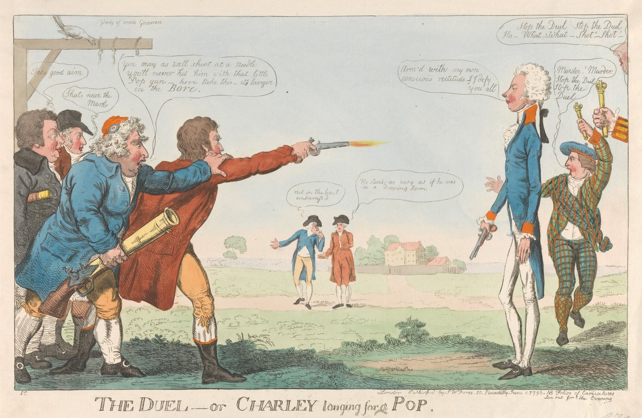 Duellen - eller Charley längtar efter ett skott av Isaac Cruikshank