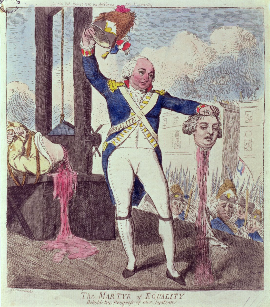Jämlikhetens martyr: Se vårt systems framsteg, pub. av S.W. Fores, 1793 av Isaac Cruikshank