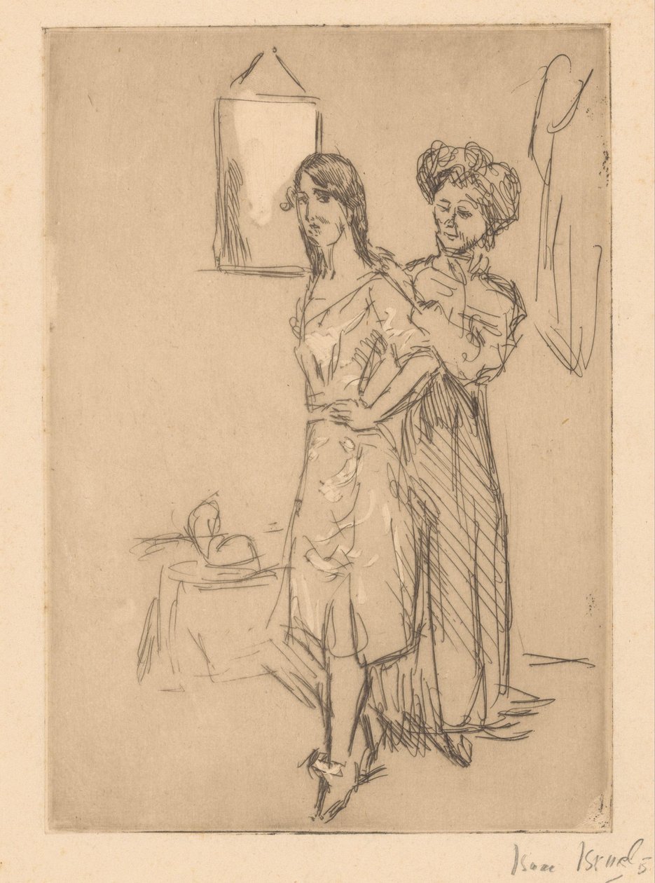 Ung kvinna på hattmakaren At the Miller (titel på objekt) av Isaac Israels (signed by artist)