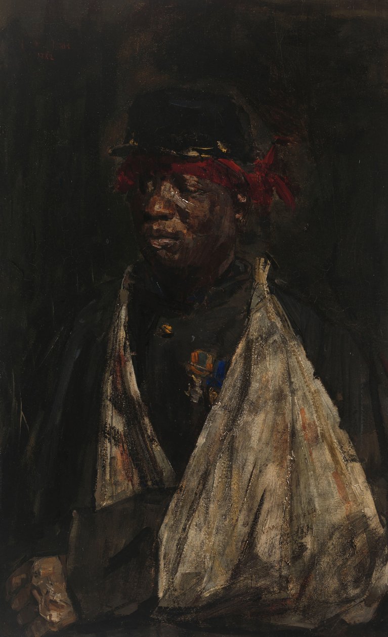 Porträtt av en sårad KNIL-soldat Porträtt av KNIL-soldaten Kees Pop av Isaac Israels (signed by artist)
