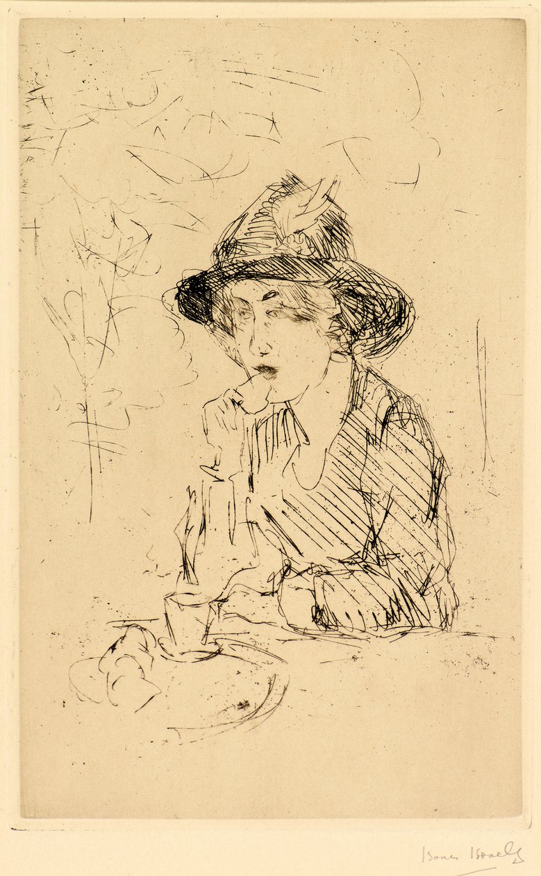 Dame aan ontbijttafel [Dam vid frukostbordet] (etsning) av Isaac Israels