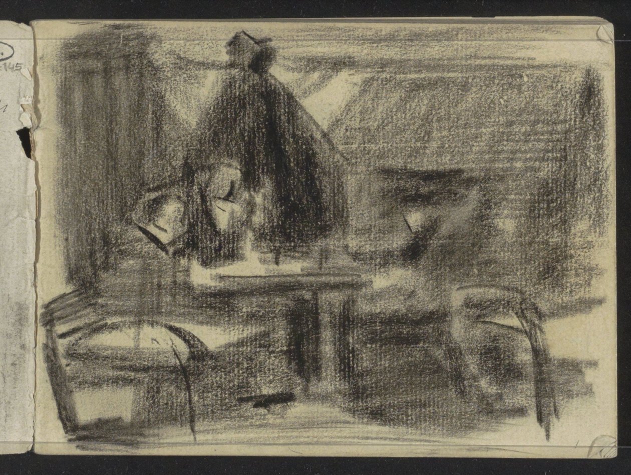 Figurer vid ett bord i en interiör av Isaac Israels