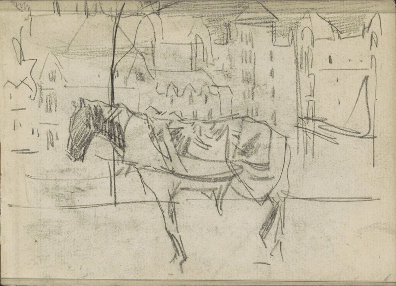 Stadsbild med häst av Isaac Israels
