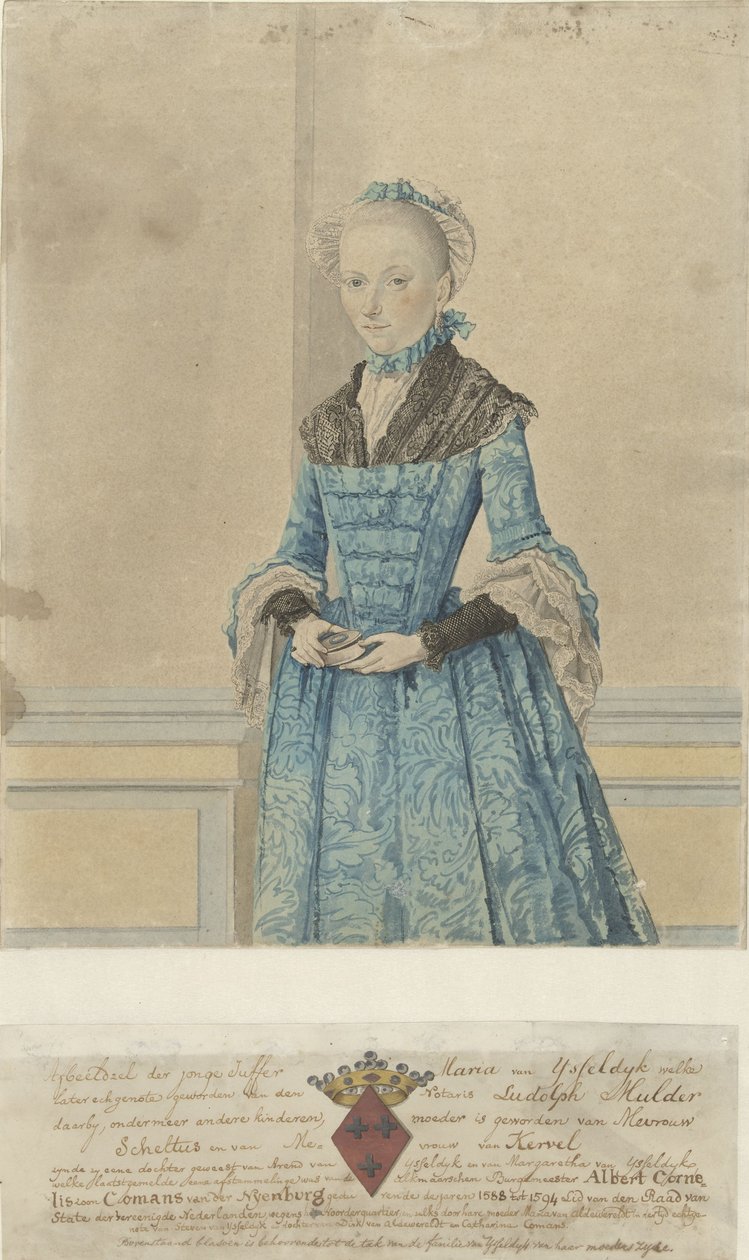 Porträtt av Maria van IJsseldijk, stående knästycke av Isaac Lodewijk la Fargue van Nieuwland