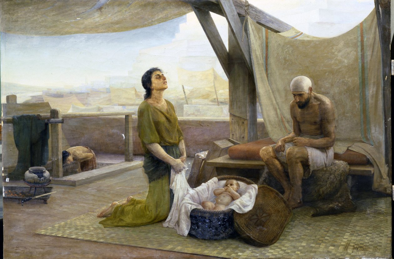 The Parents of Moses - Målning av Isaac Lvovich Asknazy (1856-1902), olja på duk (116x174) av Isaac Lvovich Asknazy