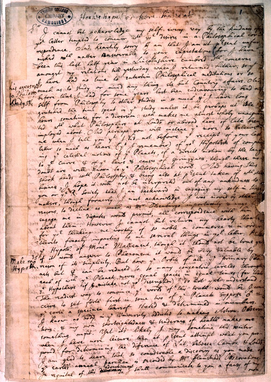 Brev skrivet av Isaac Newton, 28 november 1679 av Isaac Newton
