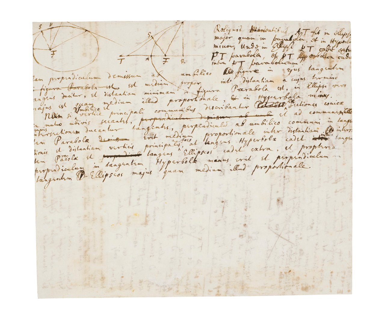 Två sidor med revisioner av Principia Mathematica av Isaac Newton