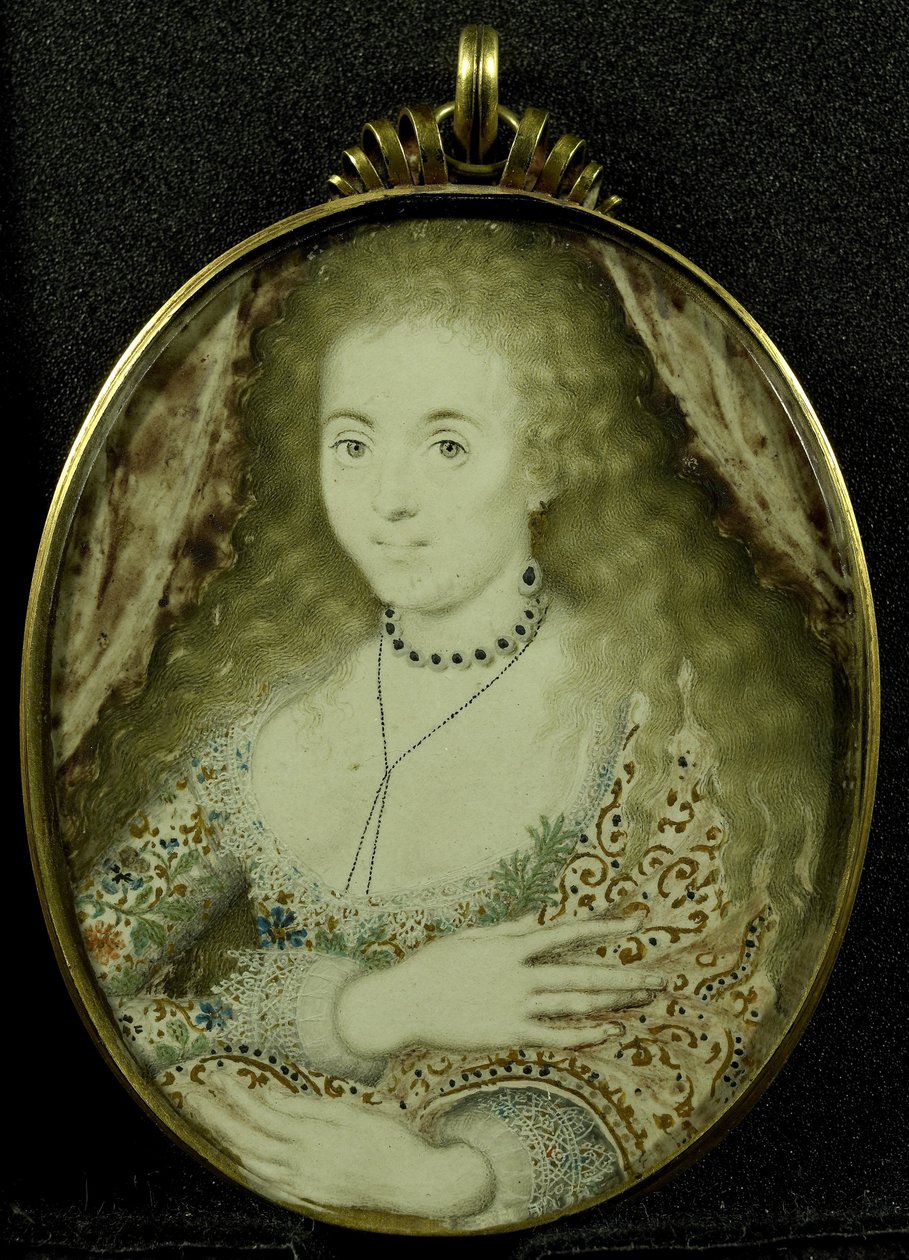 Arabella Stuart, ca 1590-1615 (pergament, guld och glas) av Isaac Oliver